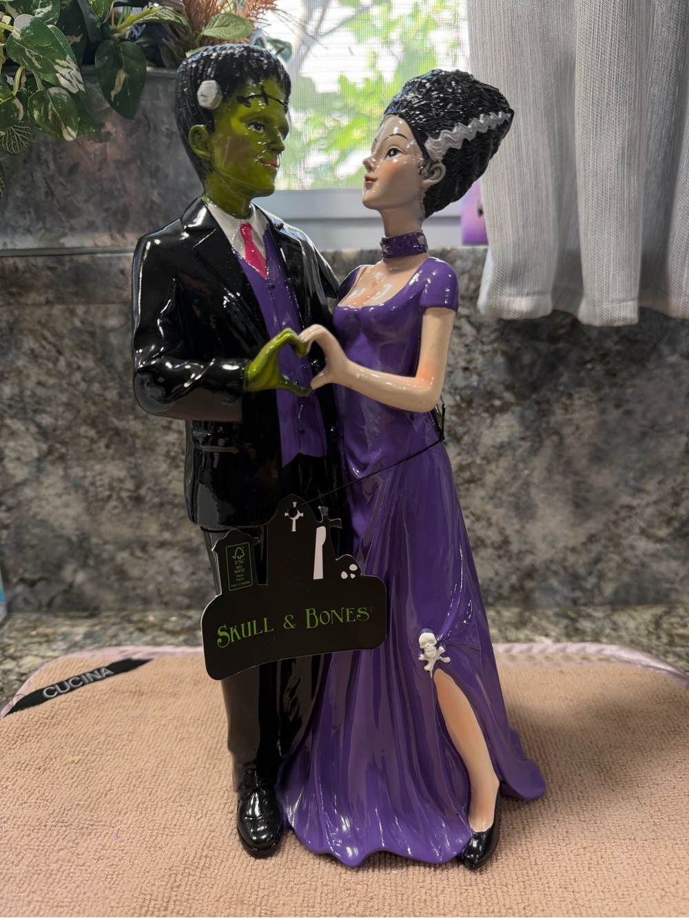 Skull & Bones Frankenstein & Bride Couple Halloween Décor | NWT